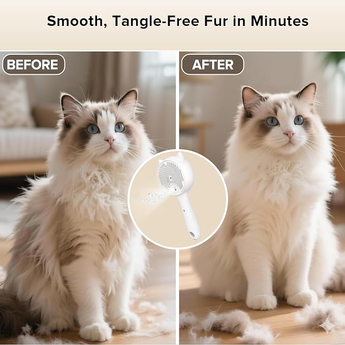 Steam Pet Grooming Brush for Cats & Dogs, Spray Silicone Deshedding Brush Reduces Shedding & Static, One-Click Fur Removal, Rechargeable Cat Dog Grooming Tool(White)
