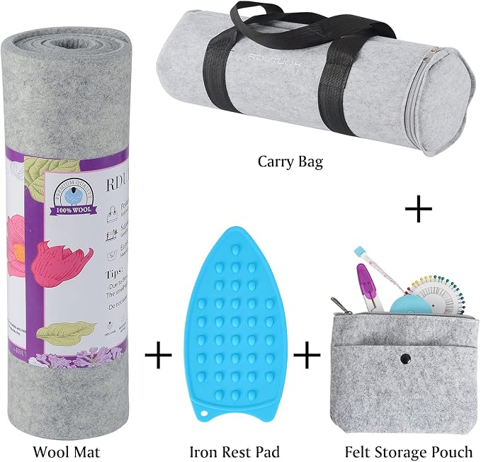 Rdutuok Wool Pressing Mat, 54in x 15in, 100% New Zealand Wool Ironing Mat | Extra Large 1/2" Thick Ironing Pad with Carrying Case for Quilting, Sewing, Embroidery and Large Quilt Projects