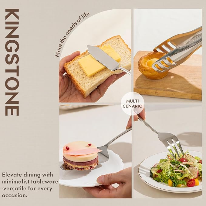 16 Piece 18/10 Serving Utensils Set, Stainless Steel Serving Set | Serving Utensils, Slotted Spoon, Fork, Tong, Soup Ladle, Cake Server, Butter Knife and Ice Tong for Buffet, Parties, Kitchen