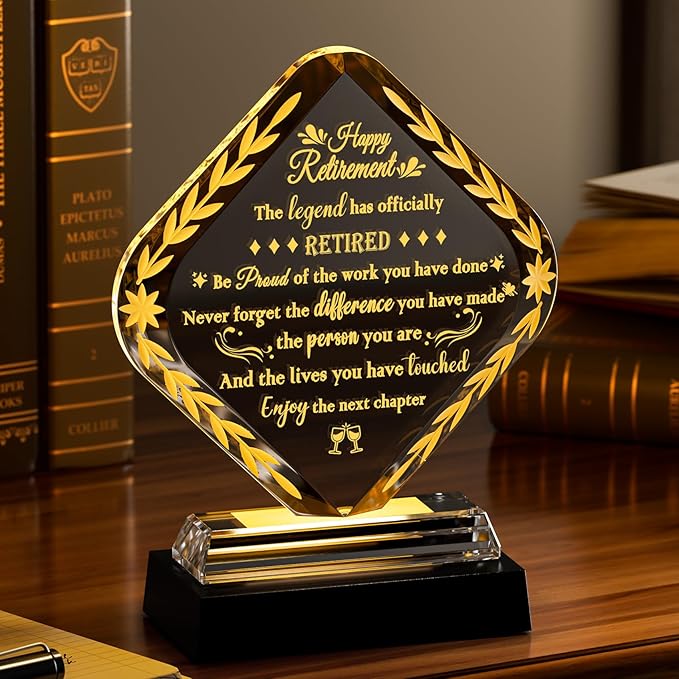 Glass Retirement Plaque Gifts for Women Men with LED Light Base, Happy Retirement Gift for Colleagues Boss Friends, Farewell Goodbye Gift Idea for Her Going Away, Retired Keepsakes for Teacher Doctor