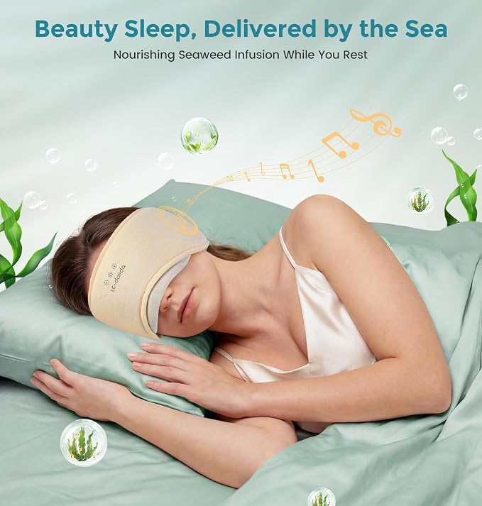 LC-dolida Sleep Masks with Bluetooth Headphones, Soft Seaweed Fiber Cotton Bluetooth Sleep Mask, Total Blackout Fully Wrapped Sleep Mask for Side Sleepers, Travel Meditation Gift, Nude