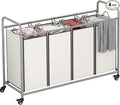 LINZINAR 4 Section Laundry Hamper, Beige Laundry Basket 180L Laundry Sorter | Laundry Room Organization with Heavy Duty Rolling Lockable Wheels and Removable Bag, Bedroom Laundry Cart for Clothes Storage
