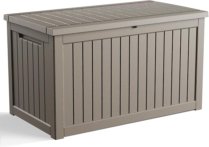 DRATO 280 Gallon Deck Boxes Outdoor Waterproof, Lockable Outdoor Storage Box for Patio Furniture Pool Supplies Garden Tools, Weatherproof Resin Storage Box for Backyard (Grey, 280 Gallon)