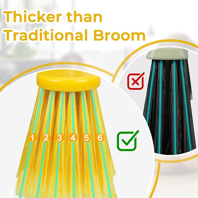 6 Pack Soft Bristle Indoor Brooms with 55" Long Handle, Heavy Duty Sweeping Broom for Hardwood Floors, Tile, Kitchen, Lobby, Office, Garage & Indoor Floor Cleaning