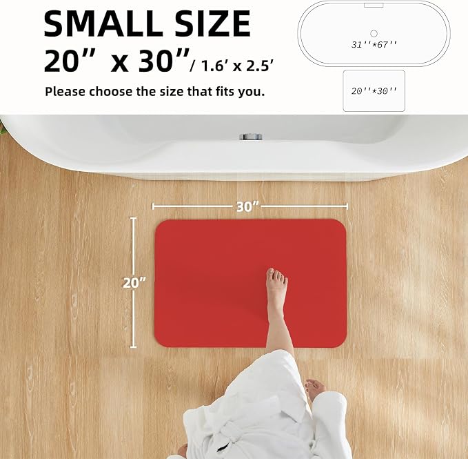 TYUU Christmas Bath Mat, Red Bathroom Rugs Non Slip Washable Thin Absorbent Bath Mat Fits Under Door Bathroom Floor Mat Perfect for Bath, Shower, or Sink 20"x30" Red