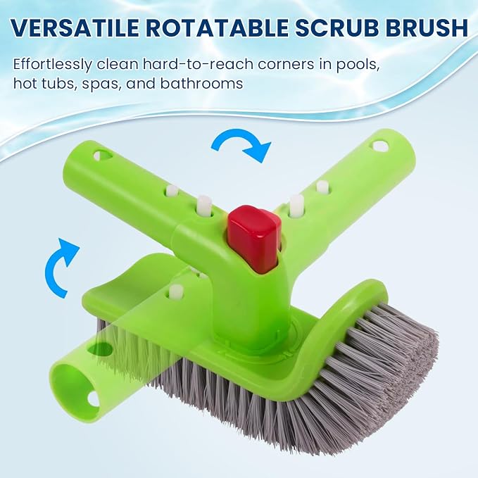 Sepetrel 3-Piece Pool Cleaning Kit (No Pole), 17.5" Aluminum Wall Brush, Leaf Skimmer Net with Rubber Edge and 90° Rotatable Scrub Brush for Above Ground Pools and Vinyl Liners