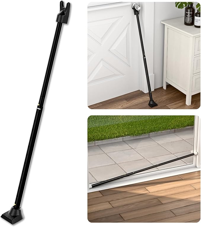 SECURITYMAN 3-in-1 Door Security Bar, Security Door Stoppers & Door Barricade – Heavy Duty Adjustable Iron Security Lock Bar for Home Defense, Apartment & Travel Safety (1 Pack - Black)