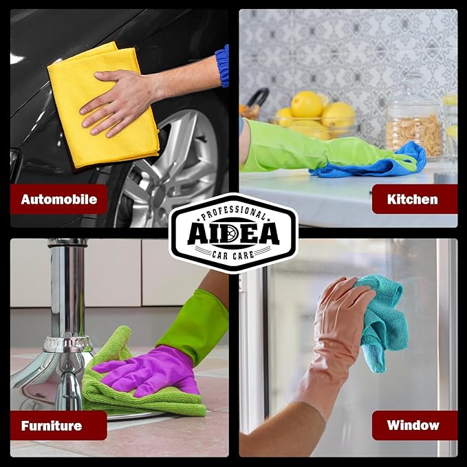AIDEA Microfiber Cleaning Cloth, 400PK, Microfiber Towels for Cars, Shop Towels Cleaning Rags, Premium Wash Cloths, Absorbent Towel for SUVs, House, Kitchen, Window, Cleaning Supplies 12×12"