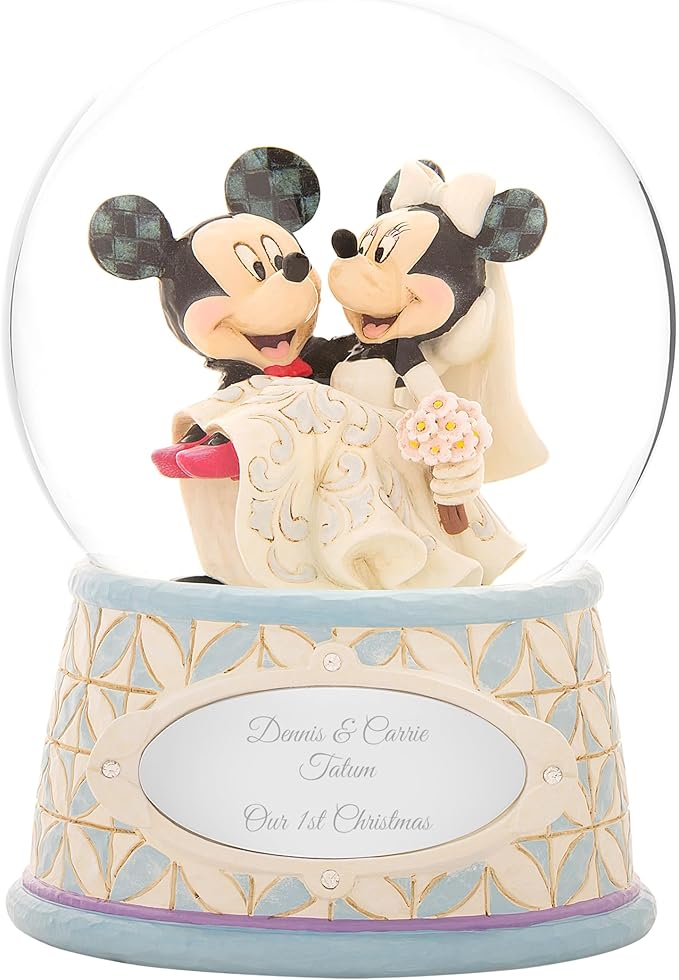 Enesco Disney Traditions Collection by Jim Shore Mickey and Minnie Mouse Happily Ever After Wedding Waterball- Decorative Hand Painted Collectible Disney Snow Globe Glass Home Decor Statue, 6.5 Inch