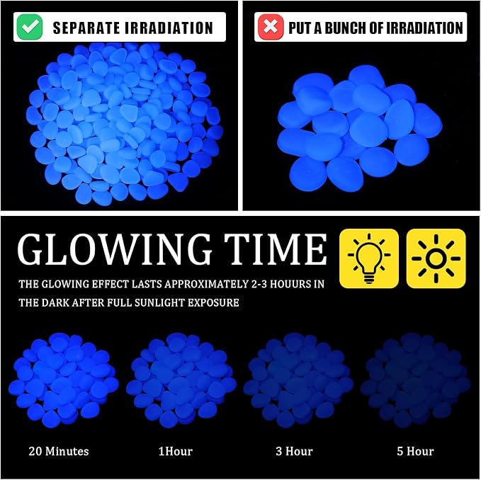 3000 Pcs Glow in the Dark Rocks Outdoor 1 Inch Pebbles,White | Landscaping Garden Walkway Pathway Driveway, Aquarium Fish Tank Decor, Rechargeable Luminous Pebbles Absorb Sunlight Glow
