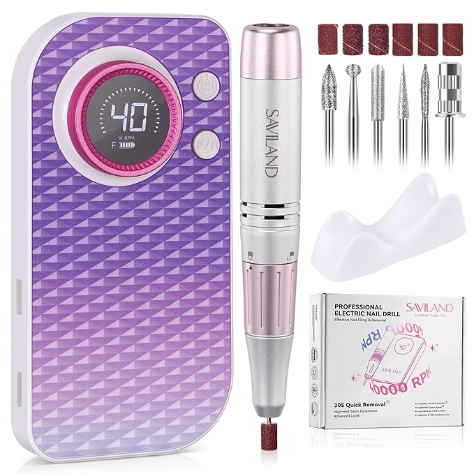 SAVILAND Electric Nail Drill: 40000RPM High-Torque Nail File Quick Removal for Acrylic Nails Easy Operation Portable Nail Drill for Beginner Home DIY Nail Art Manicure Pedicure