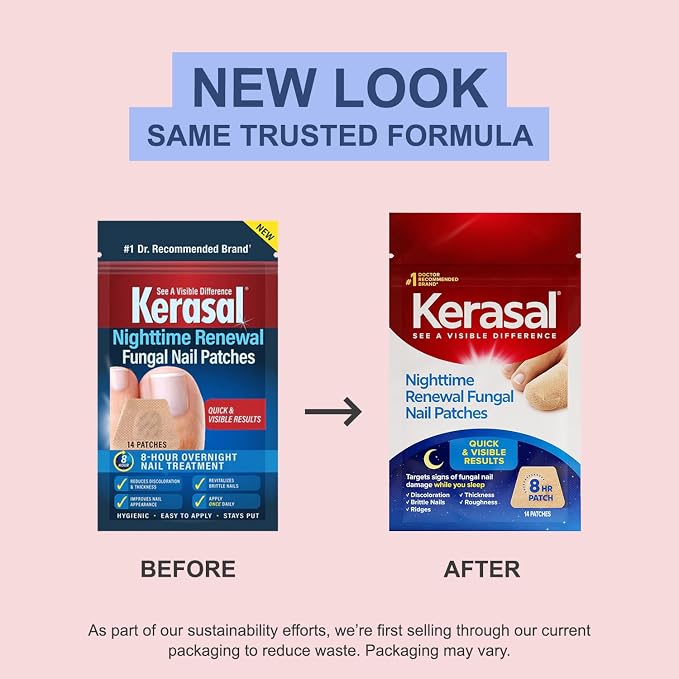 Kerasal Nighttime Renewal Fungal Nail Patches - 14 Patch - Overnight Repair for Nail Fungus Damage, 8-Hour Treatment Restores Healthy Appearance (Packaging May Vary)