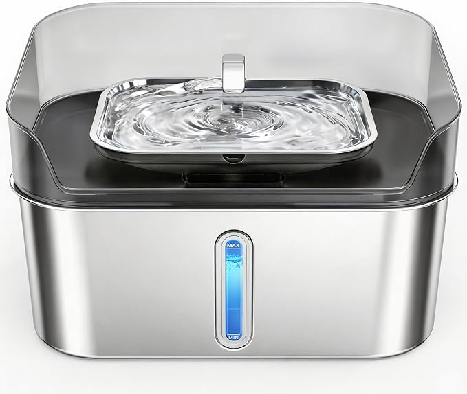 No Spill Dog Water Fountain Stainless Steel, Large 8L/2.1Gal Ultra Quiet | Pet Water Fountain for Cats Dogs Indoor, Automatic Dog Water Bowl Dispenser