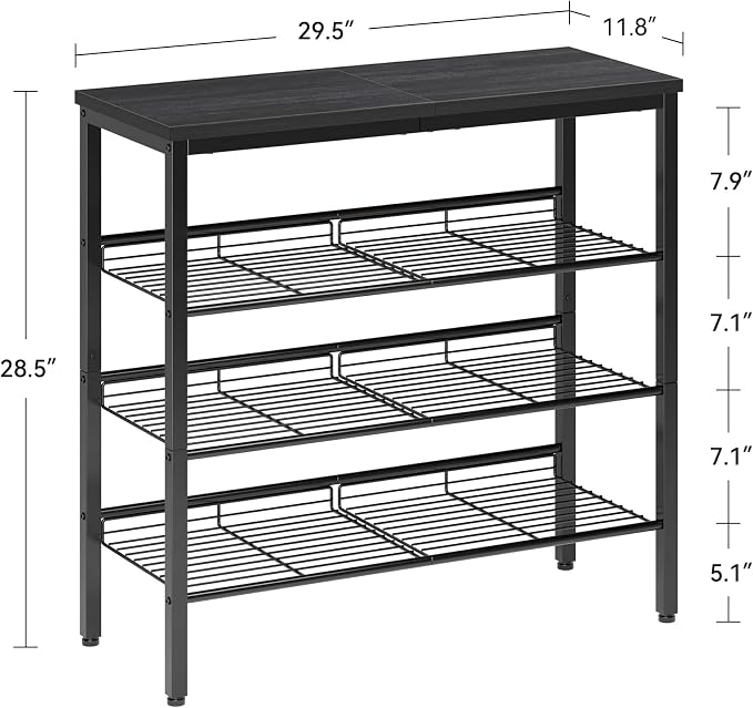 Nunsino Shoe Rack for Closet,4 Tier Shoe Organizer for Entryway,Shoe Shelf with Storage Shelves and Spacious Top,Max Holds 16 of Shoes,Black