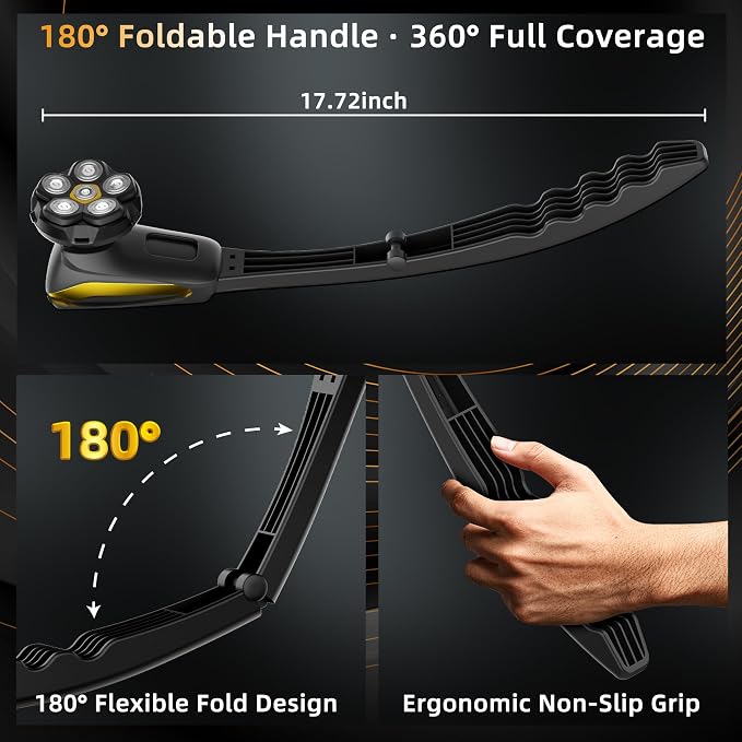 6D Back Shaver for Men: Painless Electric Body & Head Shavers w/Long Handle | Self-Shaving, Foldable & Detachable, Waterproof 2-in-1 Body Trimmer & 360° Rotary Head, LED Display, Men's Grooming Gifts Kit