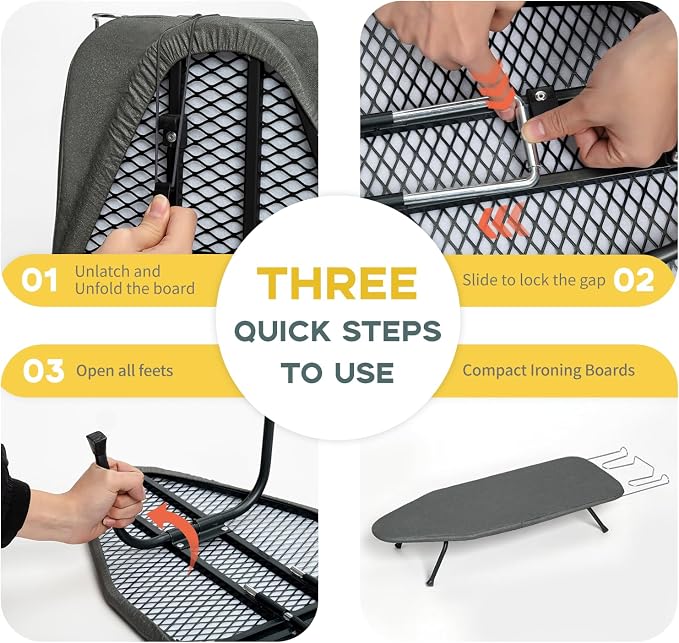 Small Ironing Board Tabletop, RAINHOL Compact Portable Iron Board Foldable with Cover and Pad, Countertop Mini Ironing Table for Travel and Space Saving, 31"x12", Black