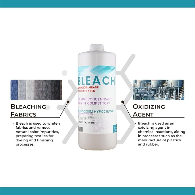 DIYChemicals Bleach - Concentrated Bleach (Sodium Hypochlorite 12.5%) - Cleaning, Deodorizing, Whitening, Renewing (Pint)