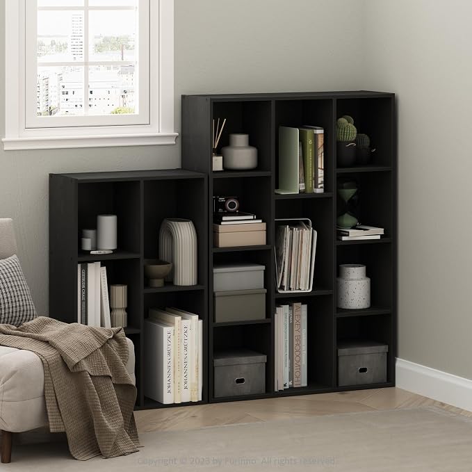 Furinno LUDER Book Shelf, 11-Cube Bookshelf, Reversible Bookcase, 9.4 x 29.1 x 41.7, Easy Assembly, for Living Room, Bedroom, Home Office, Blackwood