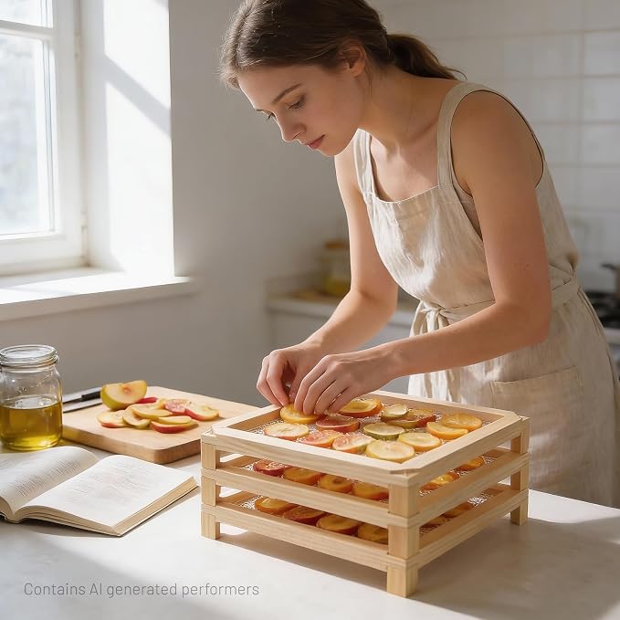 11.8in Square Wooden Herb Drying Rack, Stackable Mesh Countertop Dryer | No-Drill Mesh Rack Dried Herbs,Flowers, Pasta & Veggies.Compact Apartment Kitchen Essential, Practical Gift For Home Cooks