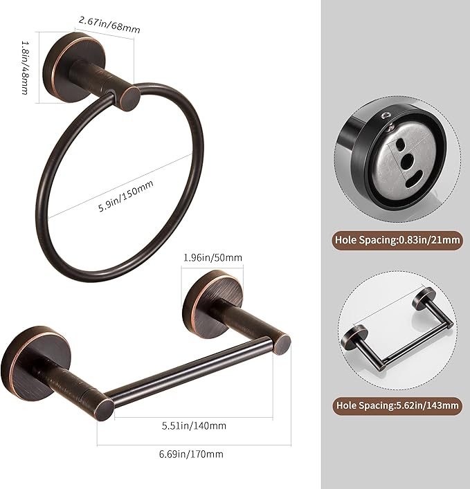Bronze Toilet Paper Holder Towel Ring,Oil Rubbed Bathroom Hardware Set,Hand Towel Holder Wall Mount Tissue Roll Holder with Double Post Bath Accessories SUS304 Stainless Steel 2pc