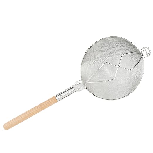 Winco 12" Double Mesh Strainer, Reinforced, Round Hdl, Nickle Plated