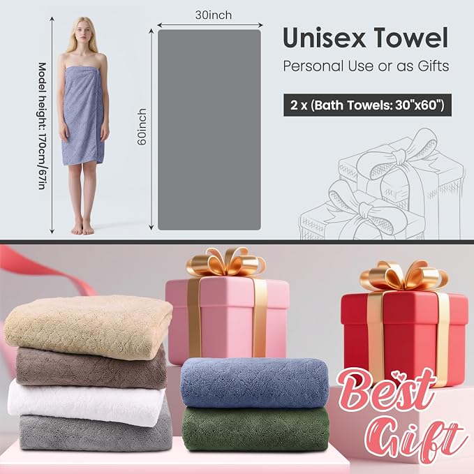 JML Microfiber Bath Towels, Ultra Soft, Super Absorbent, Fast Drying, No Fading, Large Body Towel Set for Shower, Gym, Sauna, Sport, Travel, Fitness, SPA,Yoga (Coral Fleece Blue, 30 in x 60 in)