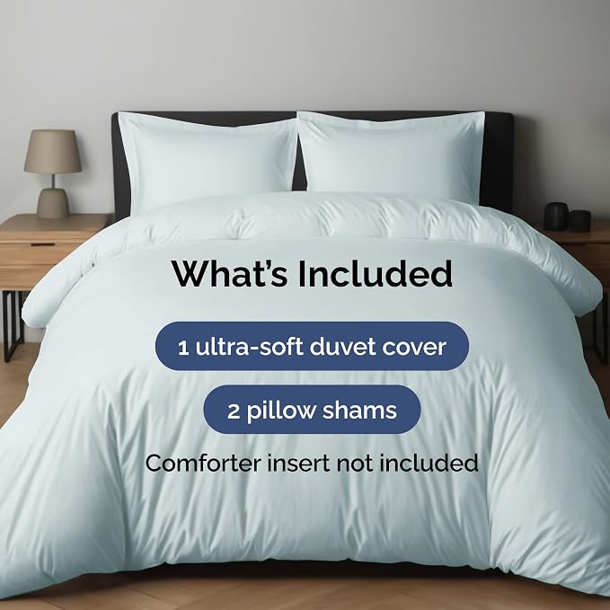 Duvet Cover Full Size Set - Extra Soft Full Duvet Cover 80" x 90" with 2 Pillow Shams for Women, Men, Kids & Teens - Hotel Luxury, Easy-Care w/ Zipper Closures & Ties - Comfy & Breathable (Ice Blue)