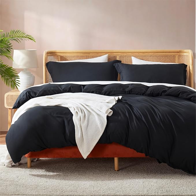 Nestl Black Duvet Cover King Size - Soft Double Brushed King Duvet Cover Set, 3 Piece, with Button Closure, 1 Duvet Cover 104x90 inches and 2 Pillow Shams