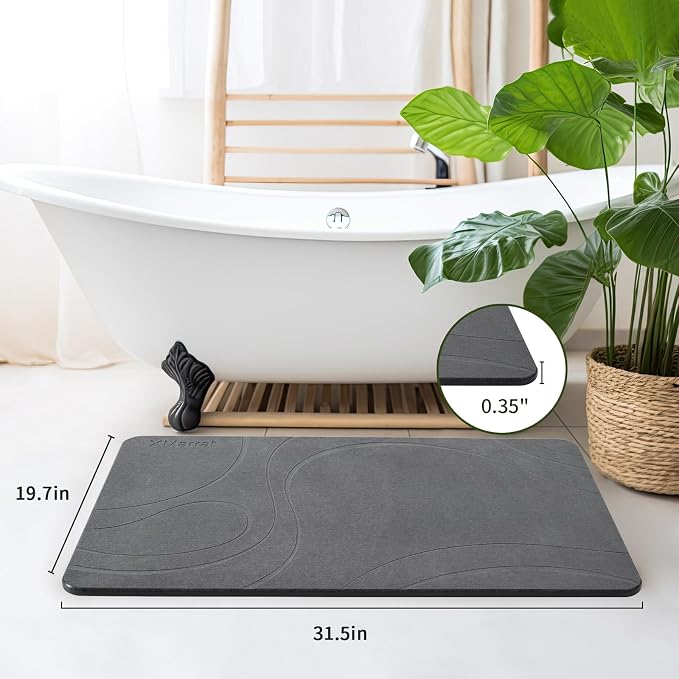XMarrat Large Stone Bath Mat, Super Absorbent Diatomaceous Earth Bath Mat Large, Quick Drying Non-Slip Diatomite Stone Bath Mats for Bathroom, Easy to Clean (Dark Grey, Extra Large 31.5" x 19.7")