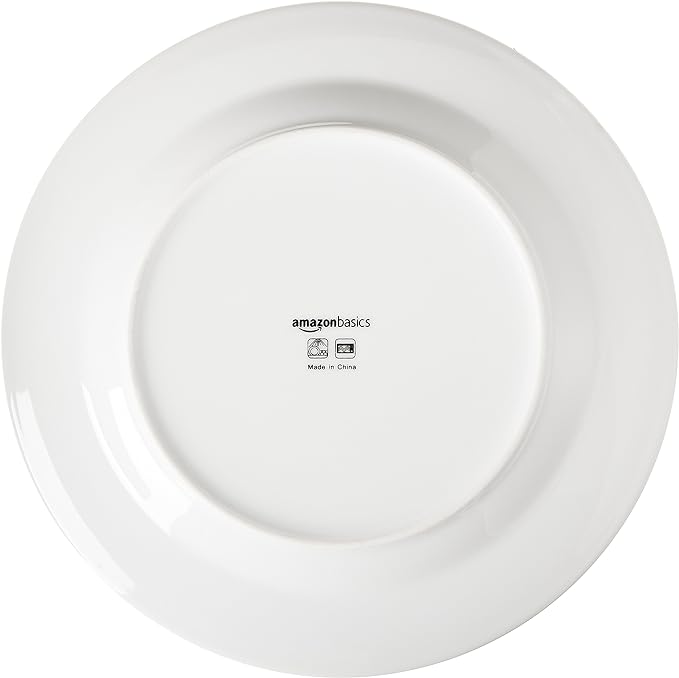 Amazon Basics 16-Piece Porcelain Dinnerware Set, Microwave and Dishwasher Safe, Service for 4, Plates, Bowls and Mugs, White
