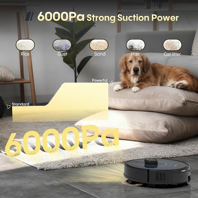 Bagotte Robot Vacuum and Mop Combo, 6000Pa Robotic Vacuums with Mapping, LiDAR Navigation,Automatic Self-Recharging, 2.4G WiFi/App/Alexa/Remote Control for Pet Hair,Hard Floor,Carpet