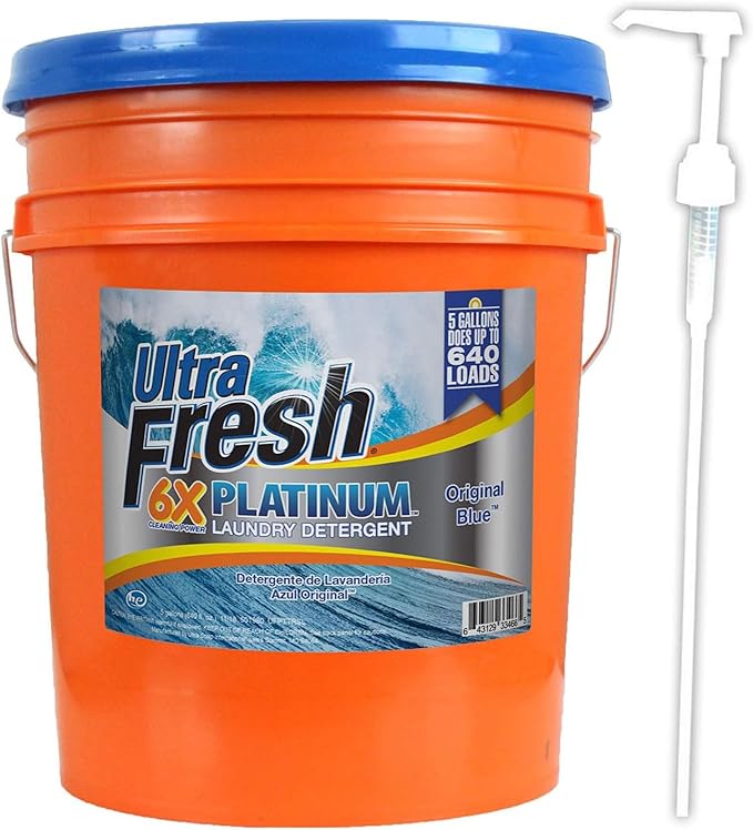 Ultra Fresh 6X Platinum 5 Gallon Liquid Laundry Detergent, Concentrated Laundry Soap with Deep Cleaning Power for Washing Machine, Original Blue