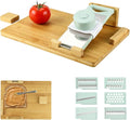 One-Handed Wooden Cutting Board with Grater and Peeler, 6 Interchangeable Grater Blades, 16.5 x 12.6 in, Adaptive Design for Safe Food Preparation, Single-Handed Operation for Seniors Disabled Cooking