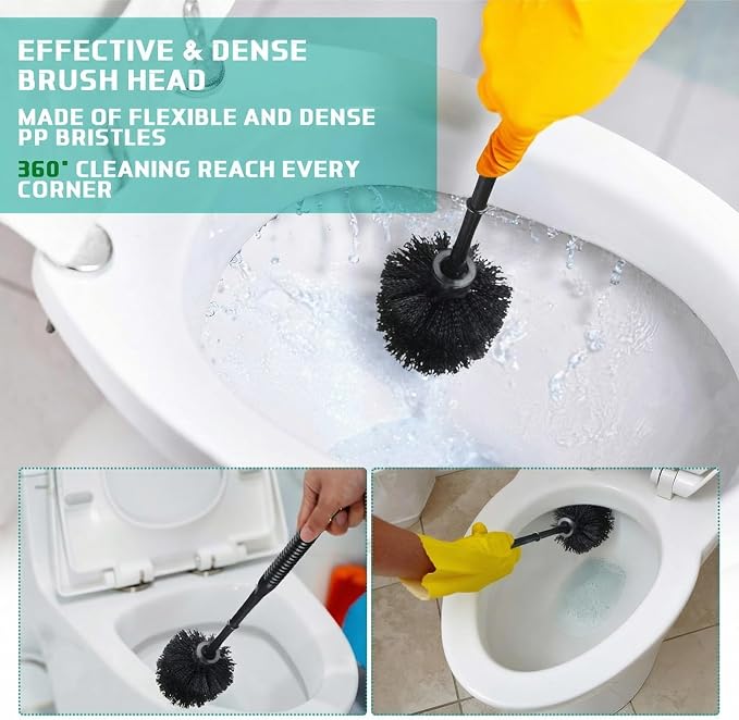 Roshtia 1 Set Toilet Brush and Holder Set for Bathroom Toilet Bowl Brush Scrubber with Caddy for Deep Cleaning, 14.57 Height (Black)