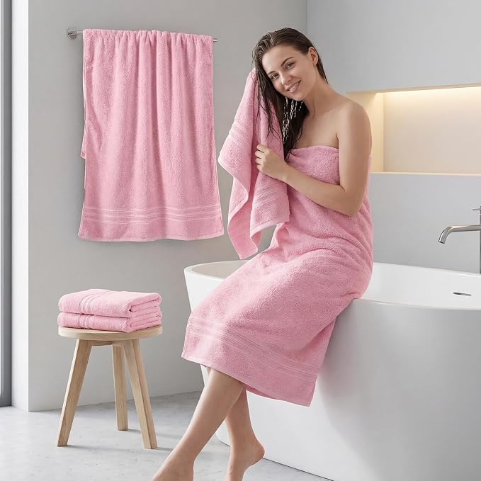 REDKISS Pink Towels Set 6 Piece Cotton Towel Sets with 2 Bath Towels, 2 Hand, 2 Washcloths, 650GSM Hotel Quality, Soft, Highly Absorbent Towels for Bathroom Gym, Ideal Everyday Use