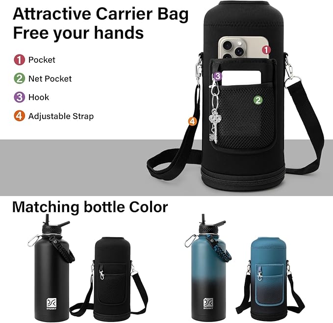 DYSANKY 87 oz Insulated Water Bottle | Thickened Stainless Steel for Gym and Hiking with Straw, Carrier Bag, Handle Strap | BPA-Free 87 oz