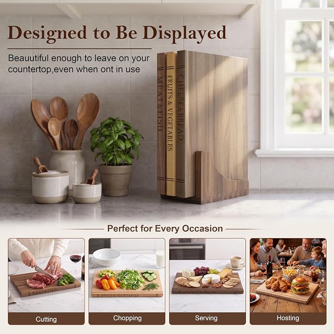 Book Cutting Board Set, Acacia Wooden Cutting Boards for Kitchen, Cutting Boards That Look Like Books for Charcuterie Vegetables Cheese Meat, 3pcs Chopping Board for Home Cooks & Decor