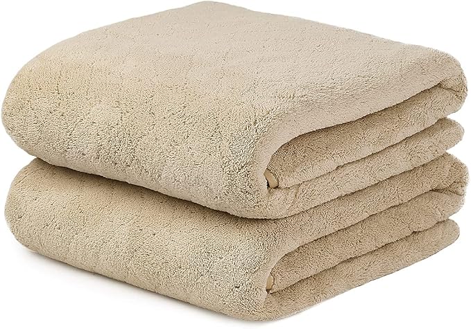 JML Microfiber Bath Towels, Coral Fleece - Camel, 30 in x 60 in | Hanging Loop, Super Soft, Absorbent, Lint Free, Fade Resistant, Lightweight, Quick Dry, Use for SPA , Sauna, Salon Hair Wrap