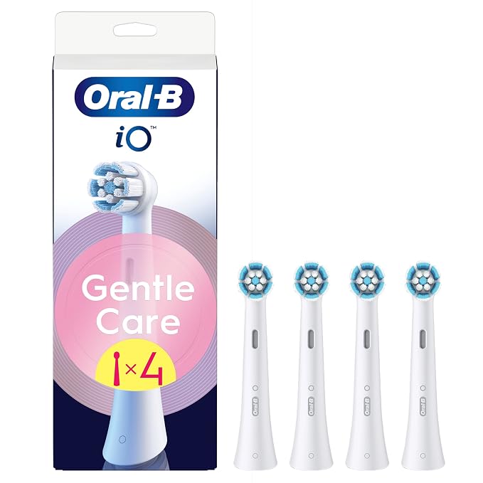 Oral-B iO Series Gentle Care, Original Replacement Round Brush Heads, Angled Bristles for Deeper Plaque Removal, Softer Brush Head for Sensitive Gums