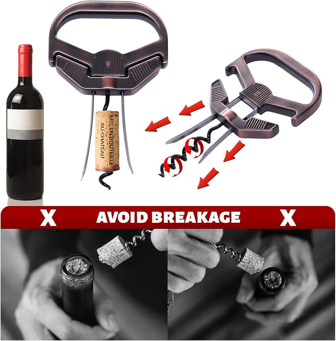 Ah So Wine Opener 3-in-1 Two Prong Cork Remover for Old Corks | Vintage cork saver,3-IN-1 versatility,heavy-duty steel,compact&portable,connoisseur's gift