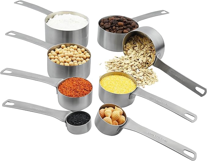 Measuring Cups Set 8, 18/8 Stainless Steel Measuring Cups Set, Metal Measuring Cups With 1/8, 1/4, 2/3, 3/4 Measuring Cup for Kitchen & Baking