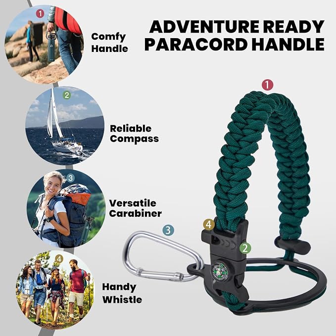 RAYMYLO Insulated Water Bottle 24 oz, Triple Wall Vacuum Stainless Steel (Cold for 24Hrs, Hot for 12Hrs), Leak Proof & Non-BPA, Modern Water Flask Jug with Paracord Handle & Straw Spout Lids
