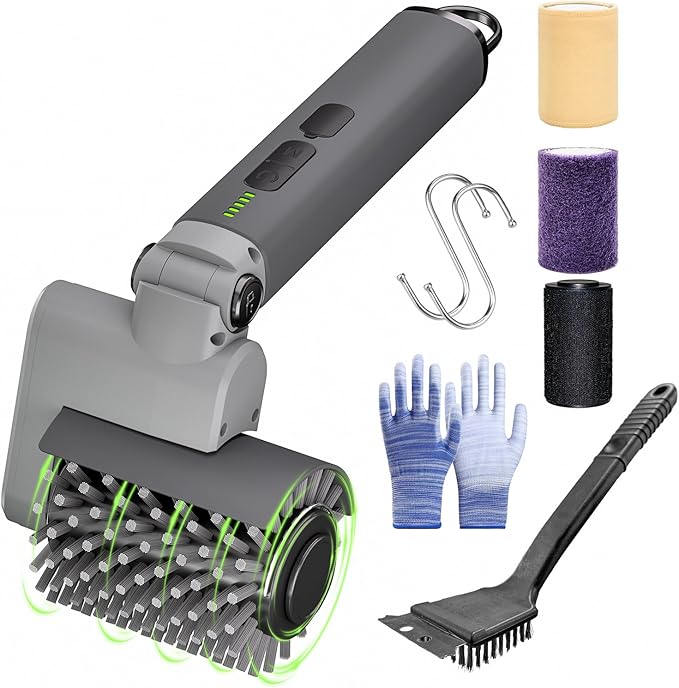 Electric Grill Brush, BBQ Grill Cleaner with 3 Heads, 3-Speed & Angle Adjust Cordless Rotary Grill Brush, IP67 Waterproof, 150Mins & 58W Motorized Grill Cleaning Brush Kit with 5200mAh Battery
