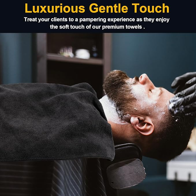 UNIMADE Salon Towels 2 Pack, Microfiber Hair-Drying Cloth Barber Towels | (16x29 inches) Super Soft Black Hand Cloth for Gym, Bath, Spa Use and Home Beauty Care(Not Bleach Proof)