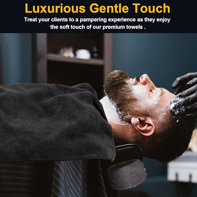 UNIMADE Salon Towels 24 Pack, Microfiber Barber Towels Bulk, (16x29 inches) Hair-Drying Cloth Super Soft Black Hand Cloth for Gym, Bath, Spa Use and Home Beauty Care(Not Bleach Proof) | (16x29 inches) Hair-Drying Cloth Super Soft Black Hand Cloth for G...