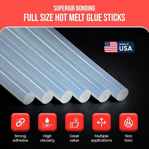 Economy® Full Size Hot Melt Glue Sticks for Glue Gun - Bulk 10in Clear - Great for Art, Craft & Repairs - 7/16" X 10" (Approx 900 Sticks, 50lbs Pack) - Made in USA