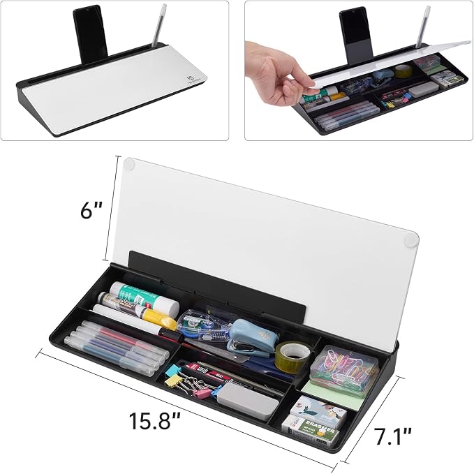 TSJ OFFICE Desktop Whiteboard Dry-Erase-Board - Computer Keyboard Stand White Board Surface Pad with Drawer, Desk Organizers with Accessories for Office, Home, School Supplies - Black