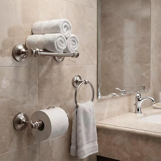 khtumeware 2 Pack Double Post Toilet Paper Holder Vibrant Polished Nickel Tissue Roll Holder for Bathroom Organization and Storage Single Double Toilet Tissue Holder Wall Bathroom Accessories