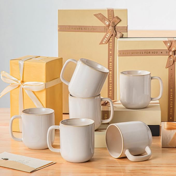 vancasso 16 oz Coffee Mugs Set of 6, Large Ceramic Mug with Handle, Unique Glaze Coffee Cups for Latte, Cappuccino & Hot Cocoa, Dishwasher & Microwave Safe, Beige, Series PLAYA