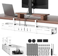 Under Desk Cable Management, Expandable 25.2"–38.6" Cable Management Under Desk No Drill, Heavy Duty Carbon Steel with Clamp, Hidden Cord Organizer for Desk, Home Office Standing Desk White